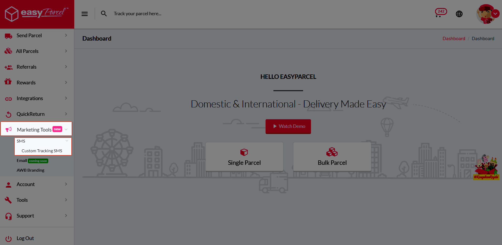 Step 1 : Go To Custom Tracking SMS