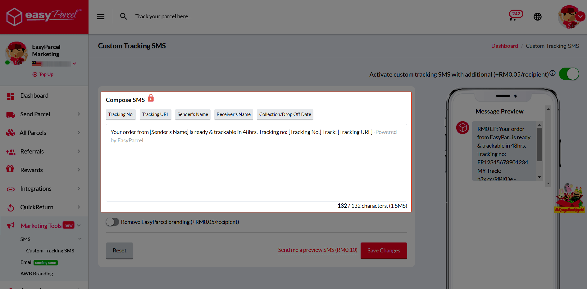 Step 2: Customize your own SMS content.