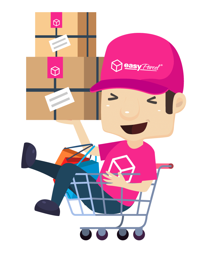 Adam in trolly with parcels