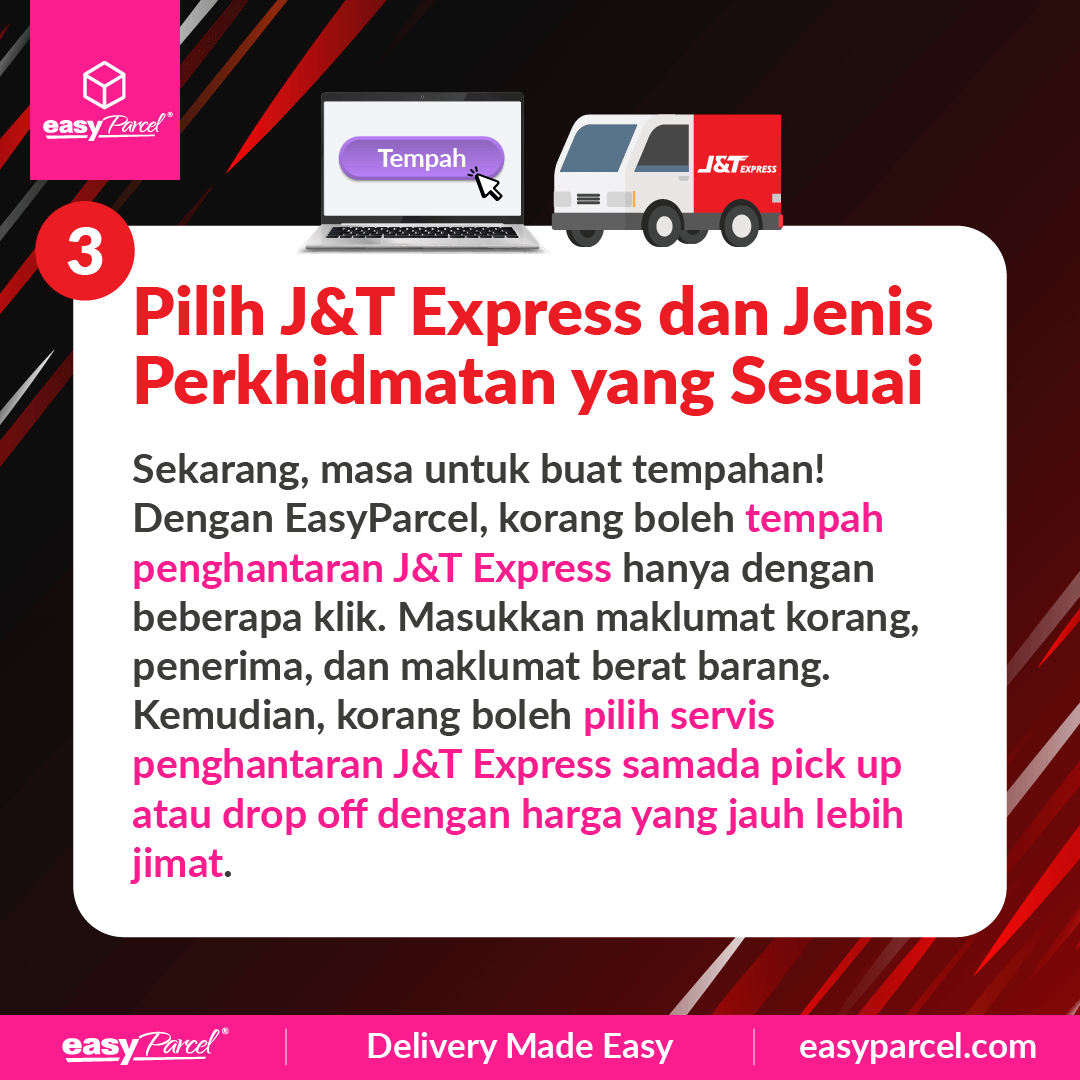 Pilih J&T Express dan jenis perkhidmatan yang sesuai