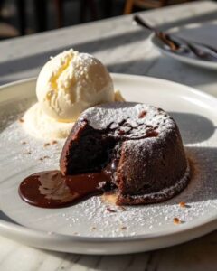 warm cake has melted chocolate inside