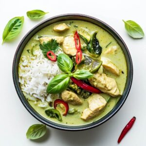 green curry is creamy and a little spicy.