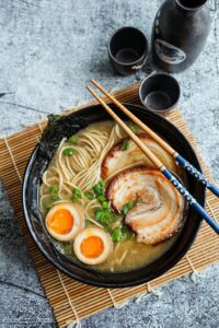 Ramen is a bowl of springy noodles in hot soup made from meat or fish soup.