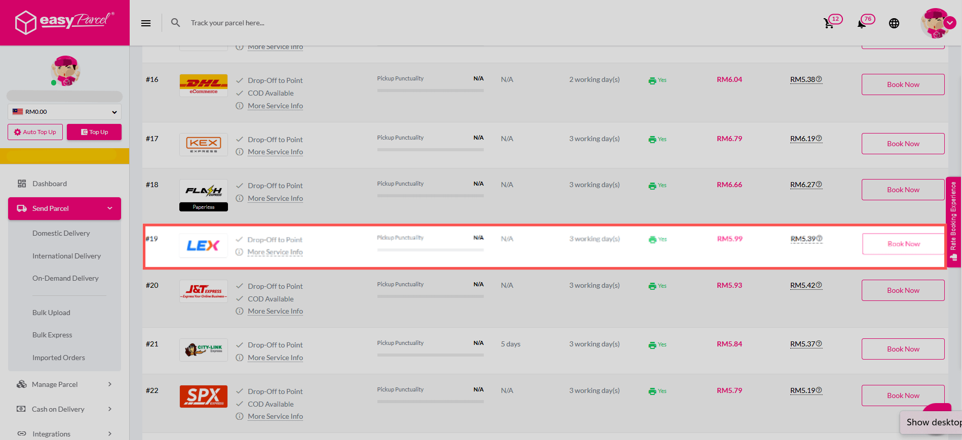 Choose Lazada Express courier and book