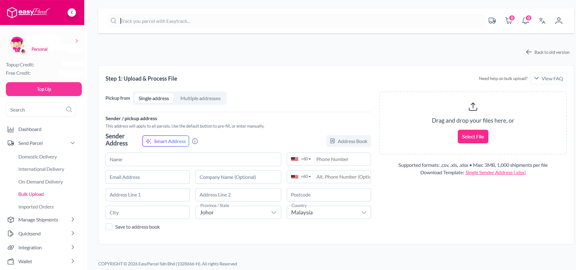 Bulk Import Orders on EasyParcel