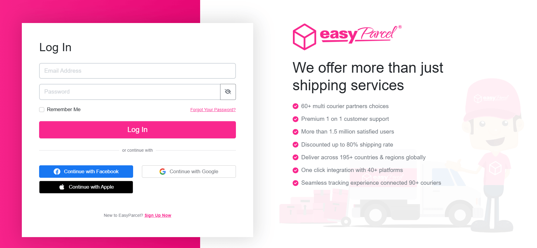 EasyParcel log in page