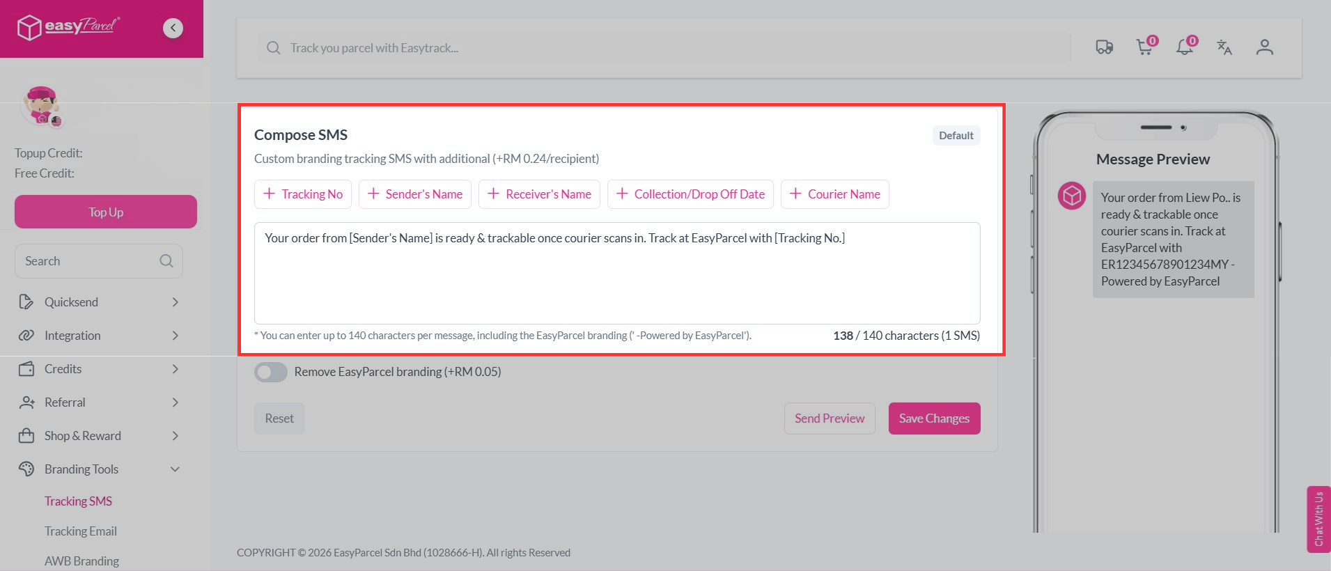 Customize the SMS content