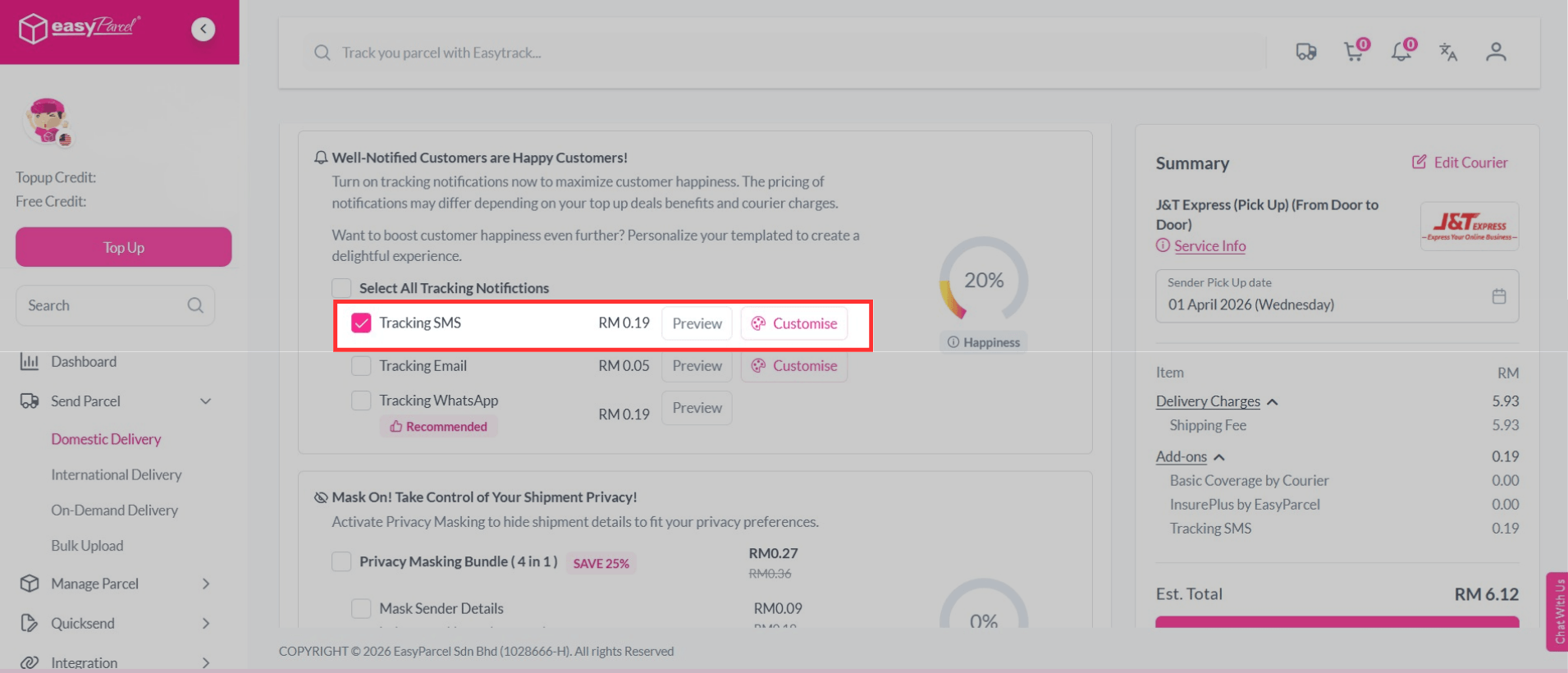 Turn on tracking sms