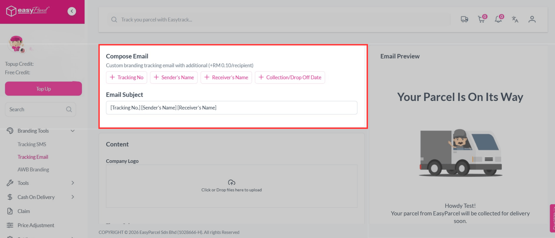 Custom Tracking Email