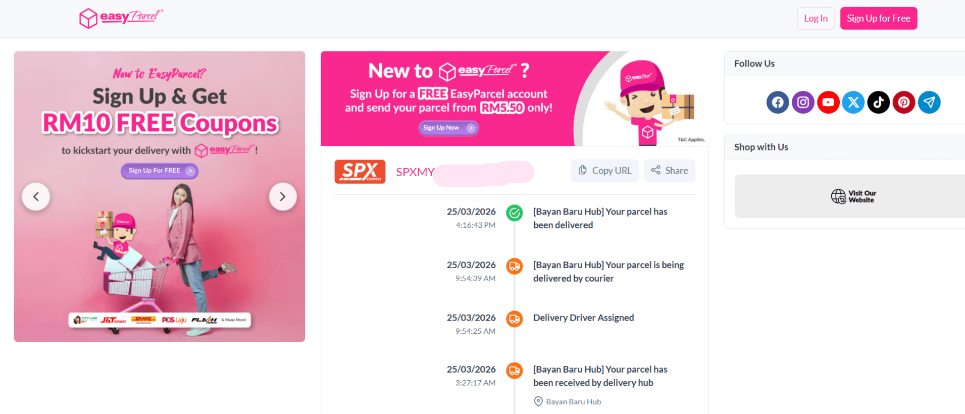 A tracking timeline will appear, displaying your parcel’s delivery status and estimated delivery time.