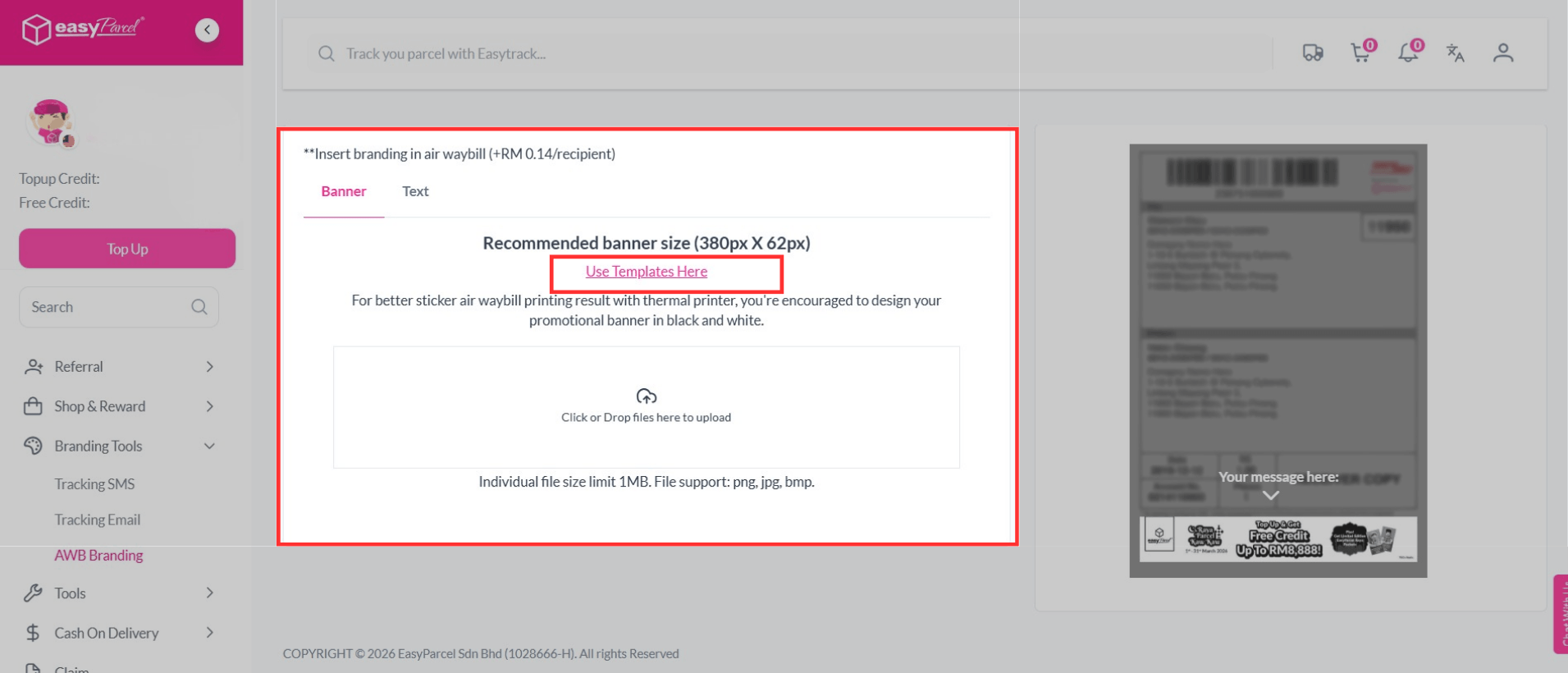 Banner for air waybill branding