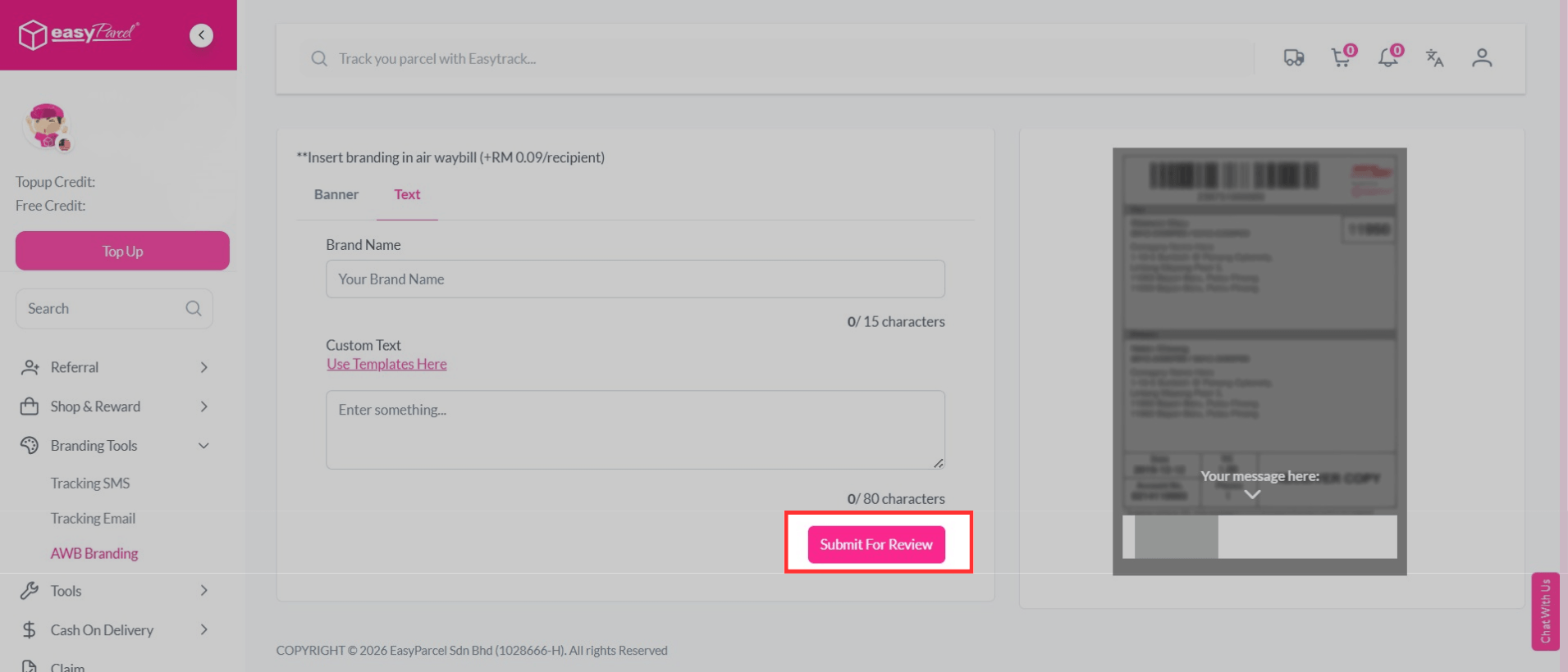 save for review after air waybill branding