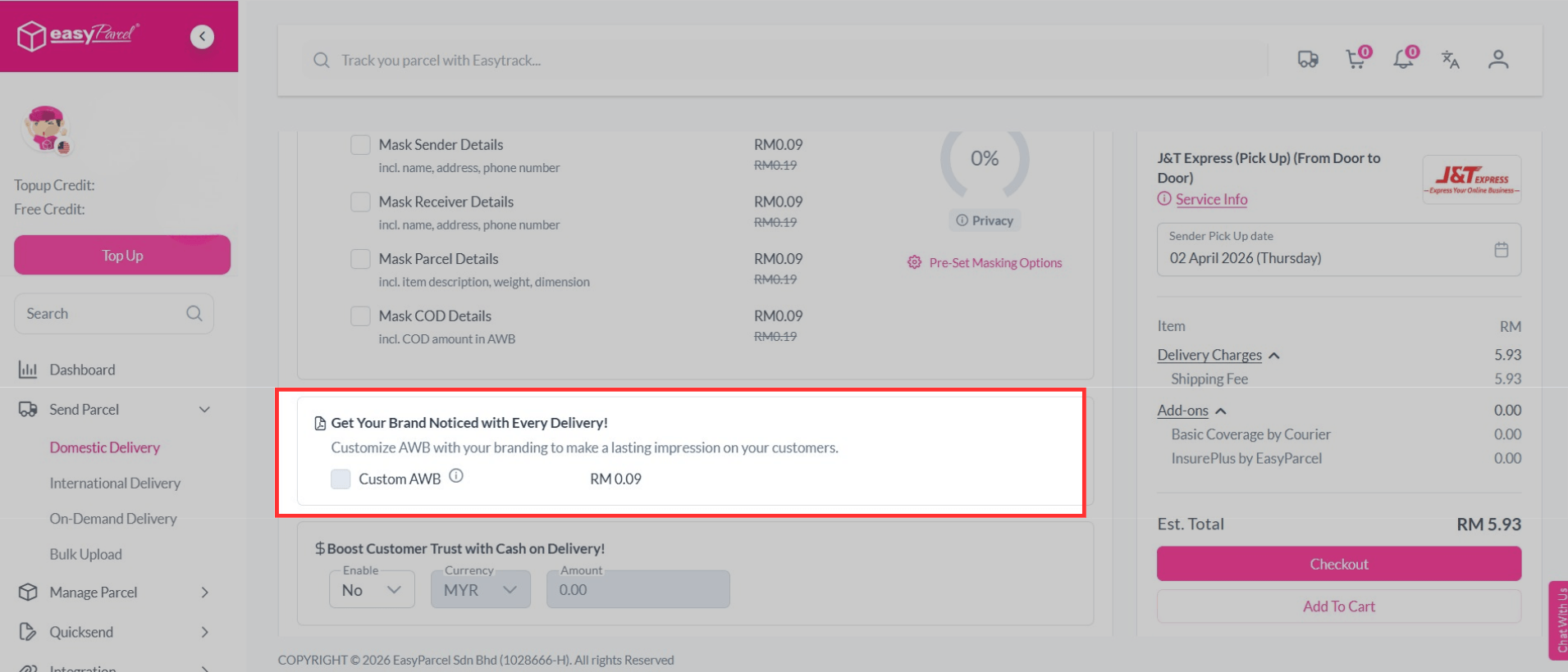 Custom AWB will automatically be turned on during booking.