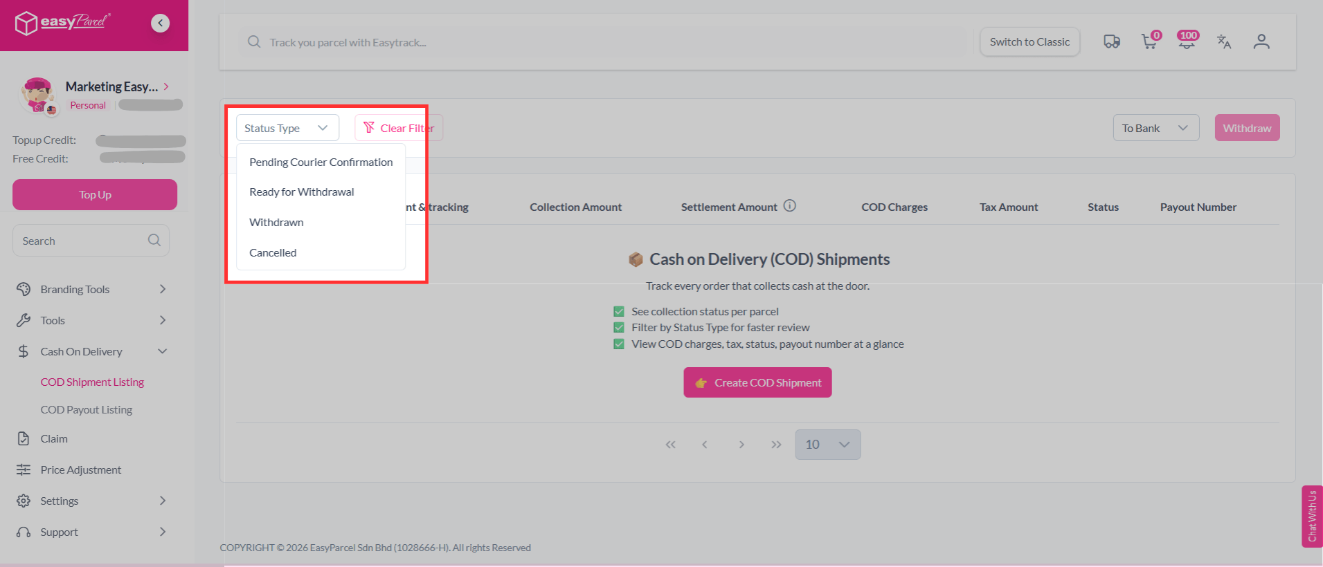 COD Shipment Listing