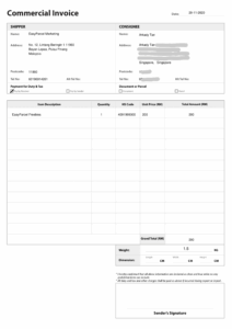 Commercial Invoice for oversea delivery/ international courier