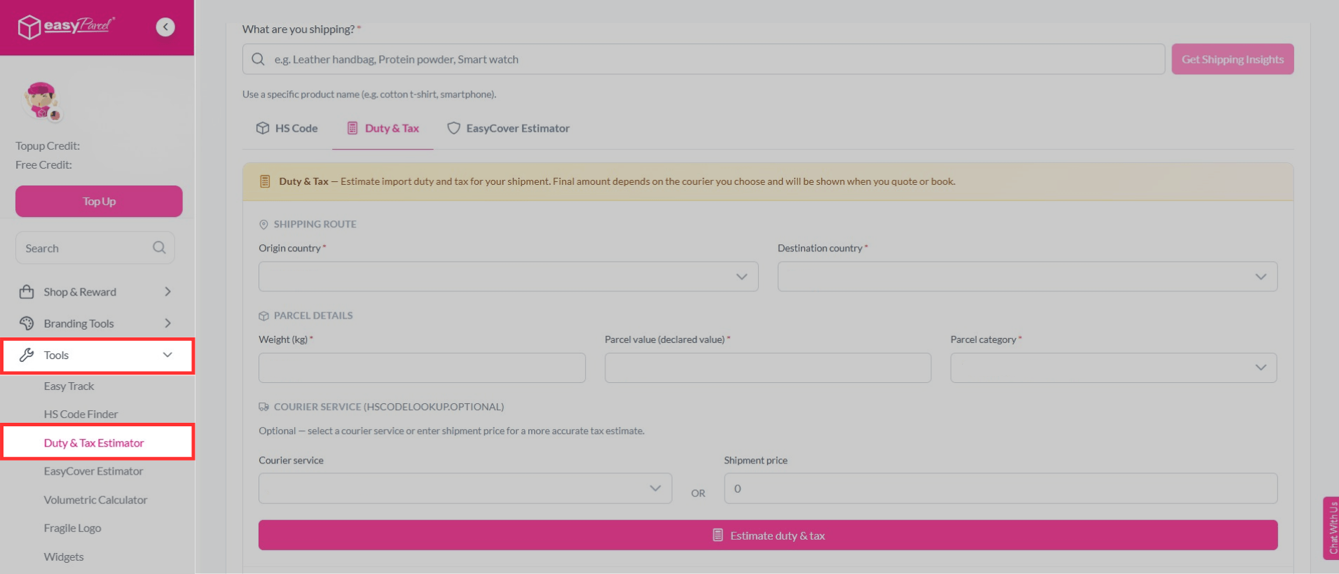 Duty & Tax Estimator