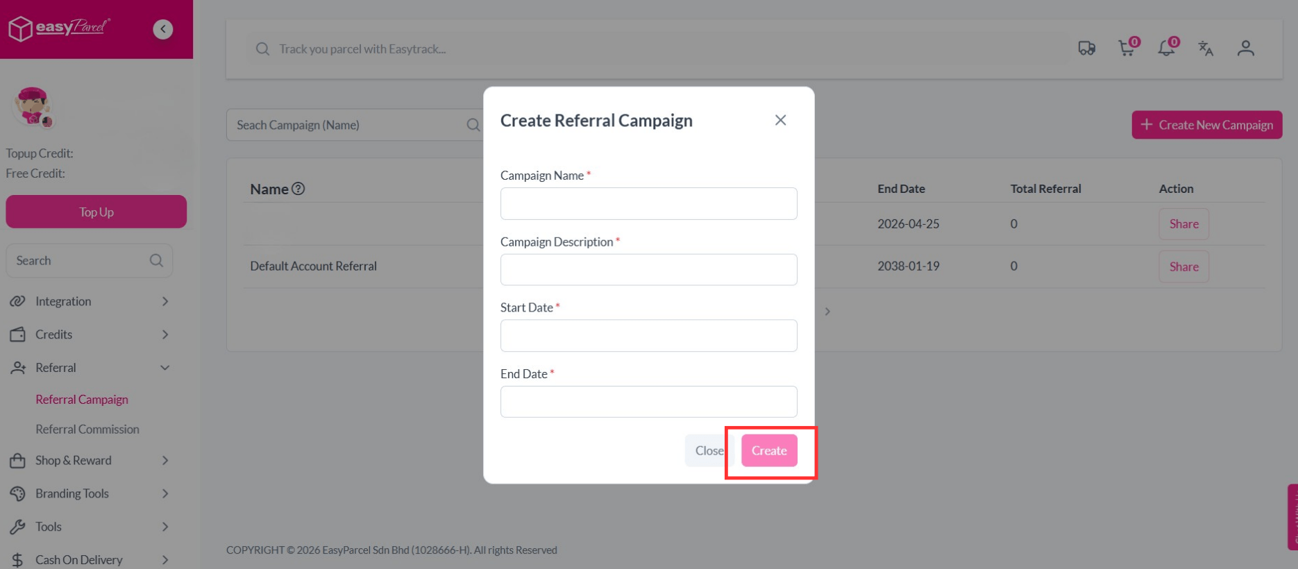 Create referral campaign