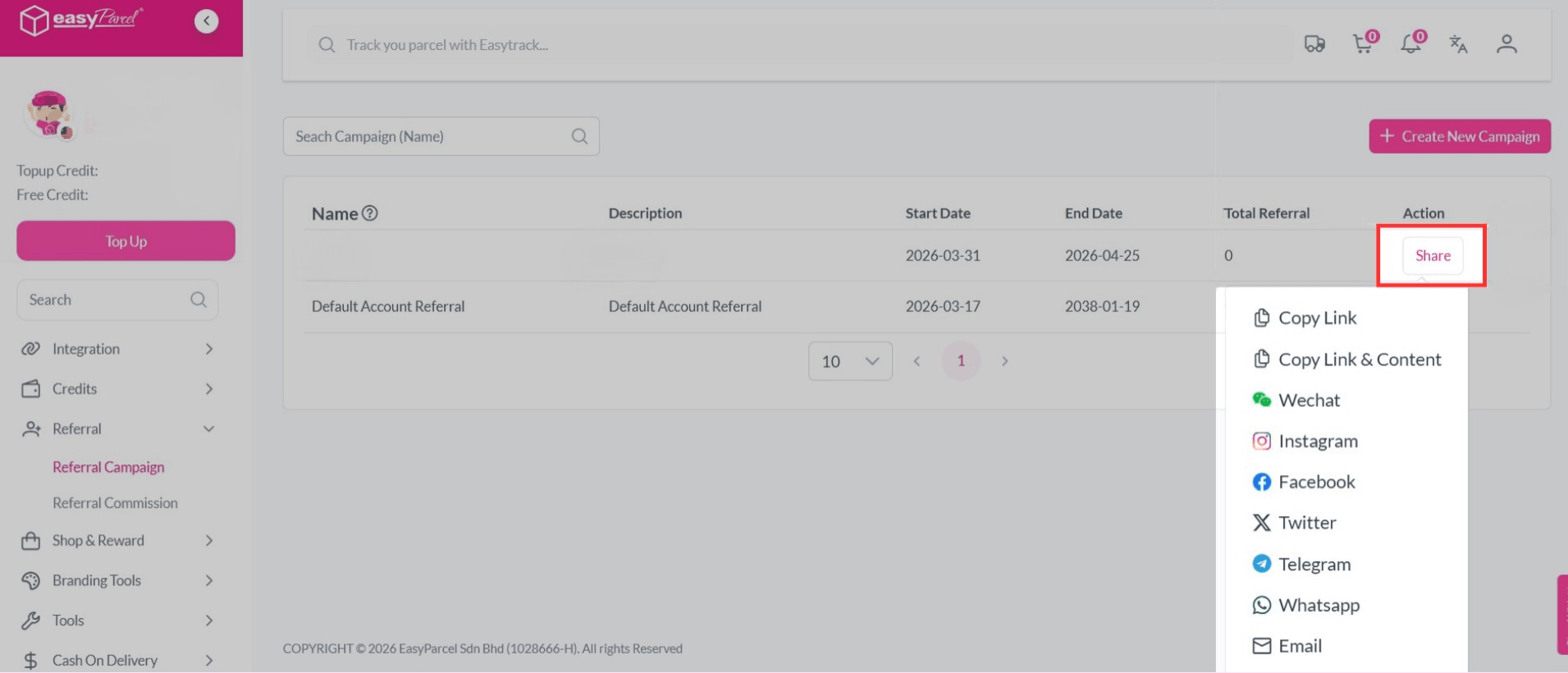 Share your referral code to your friend