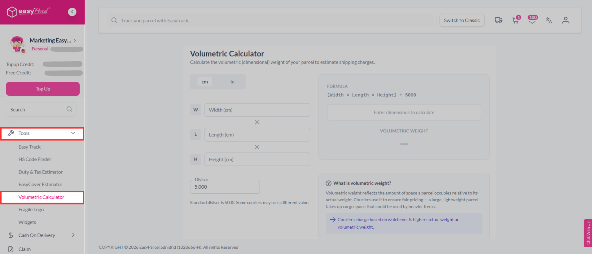 Volumetric Calculator
