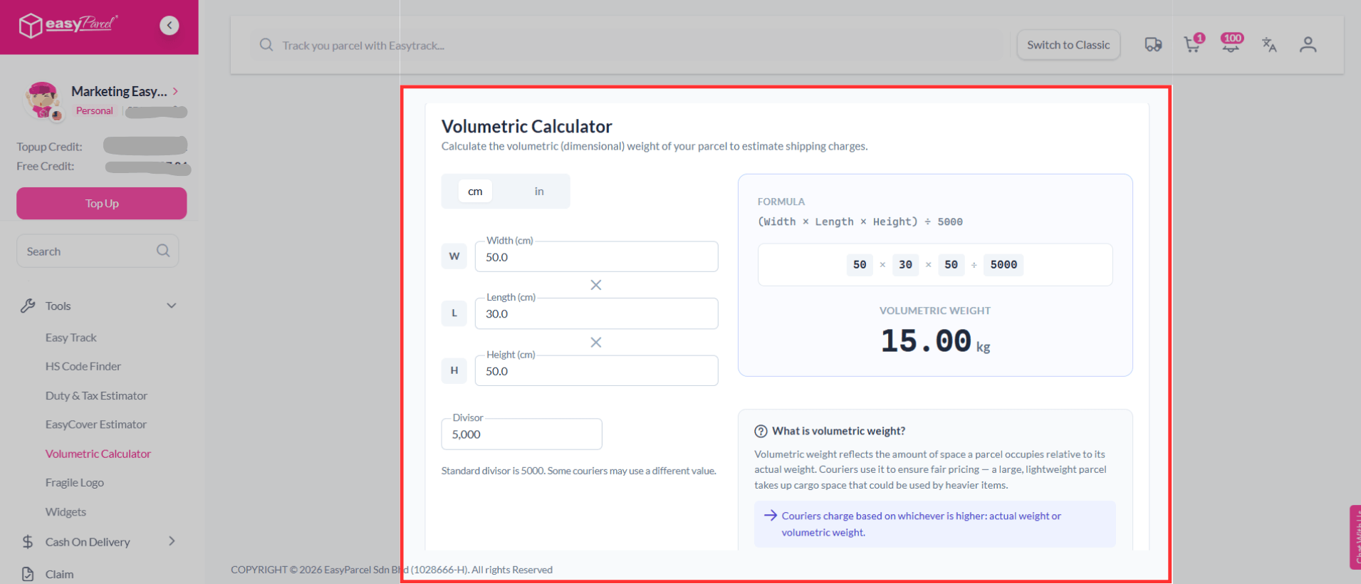 Volumetric Calculator