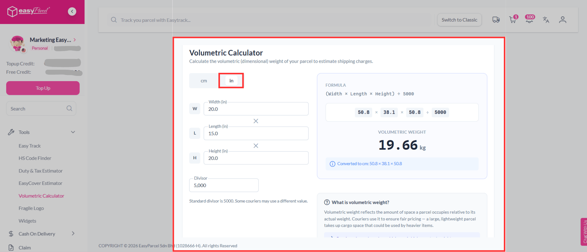 Volumetric Calculator