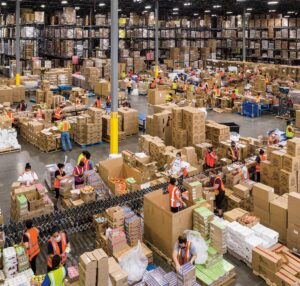 Courier sorting at parcel hub