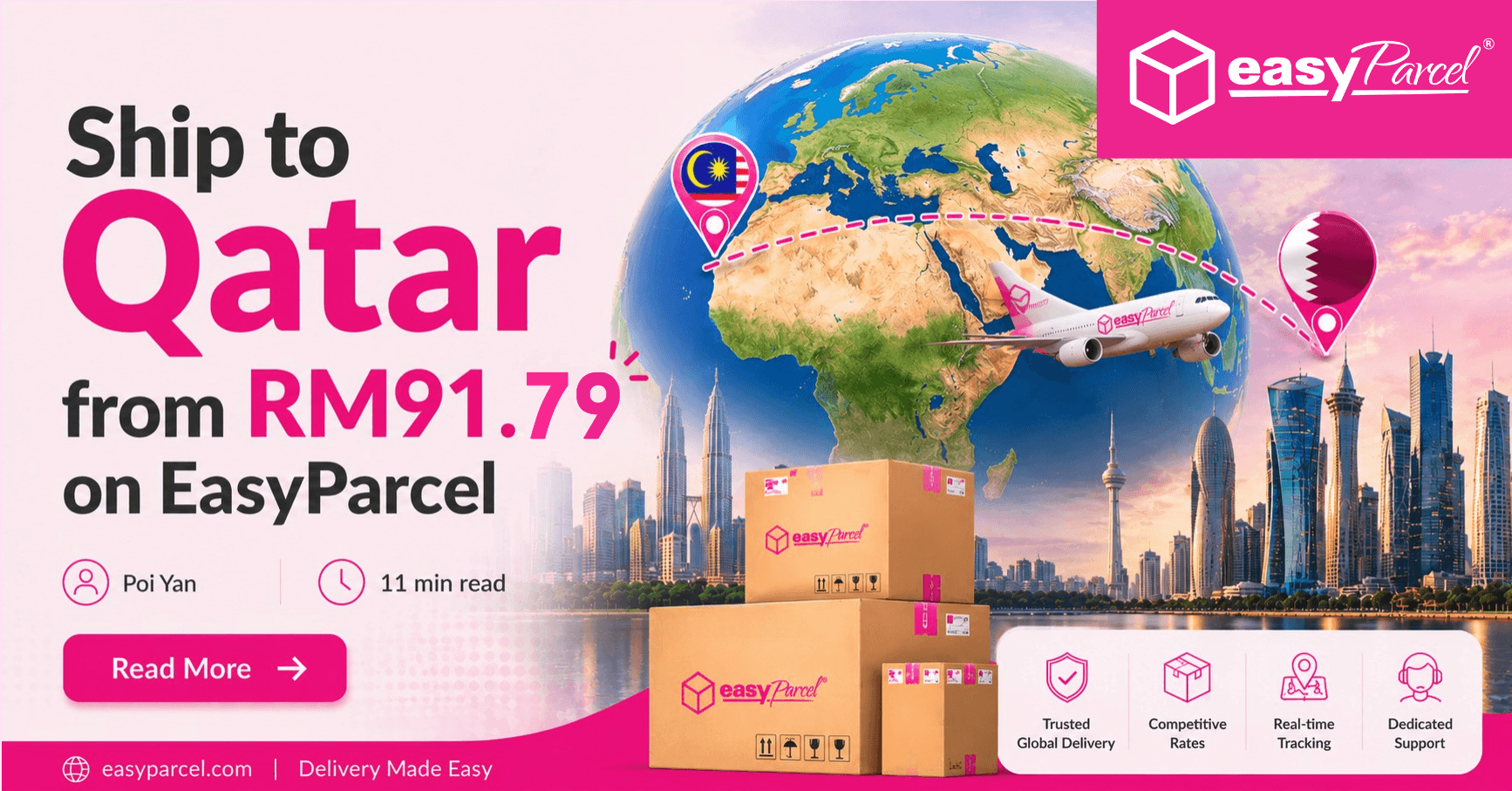 Ship to Qatar from RM91.79 on EasyParcel