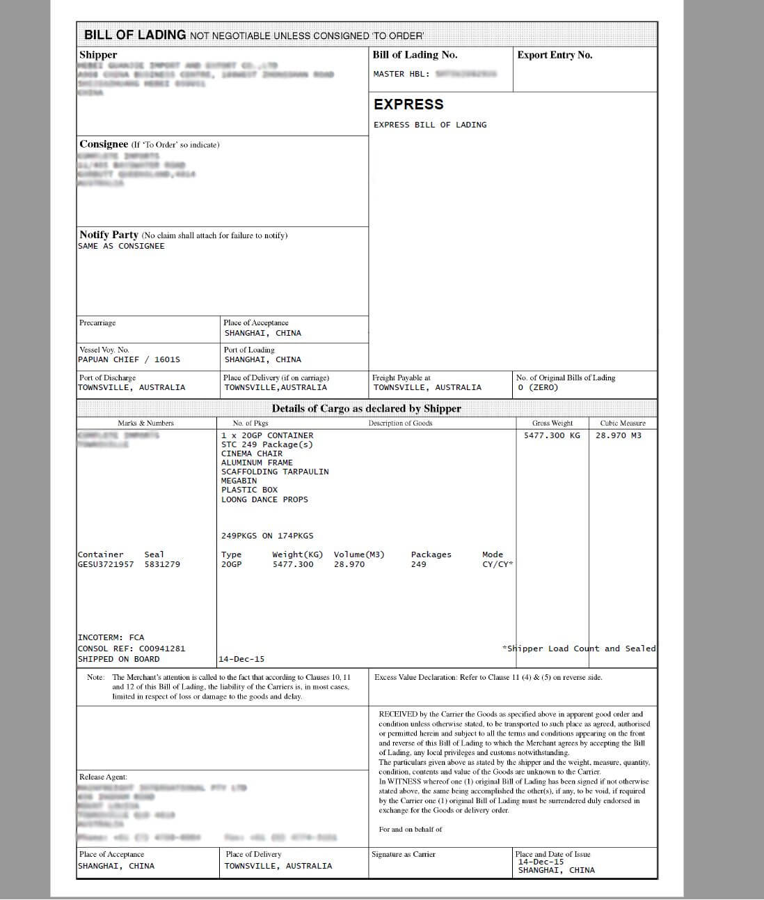 bill of lading