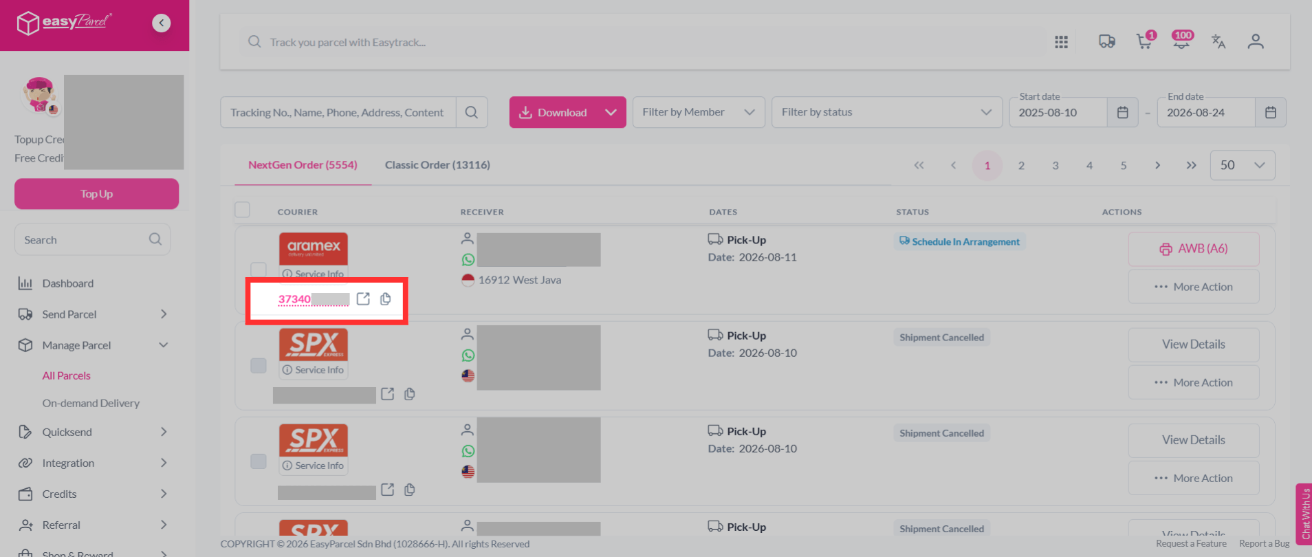 Get the Correct Tracking Number (Nomor Resi) in EasyParcel