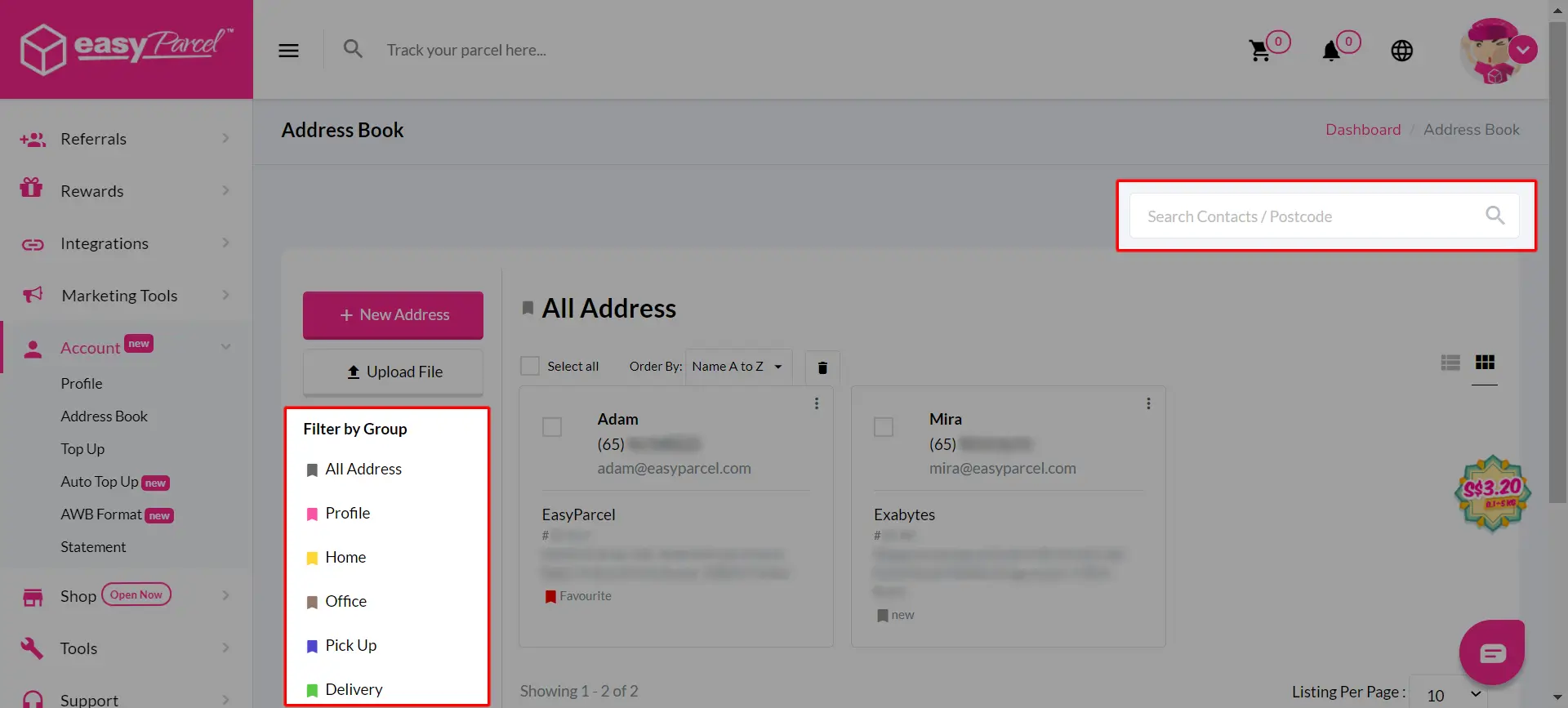 Search Through Address Book Filter Step 2