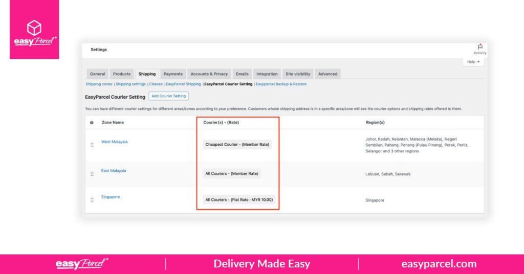 Custom Shipping Zone Setting