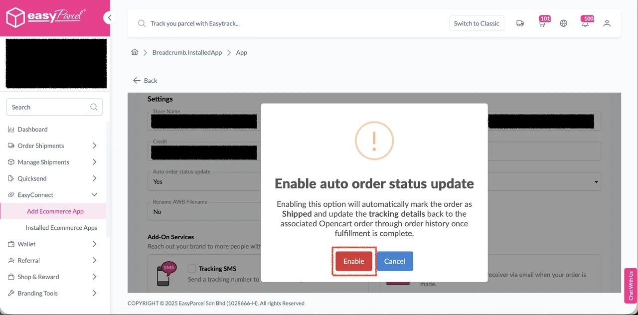 Auto Update Order Status and Tracking Info After Fulfillment- Opencart 3