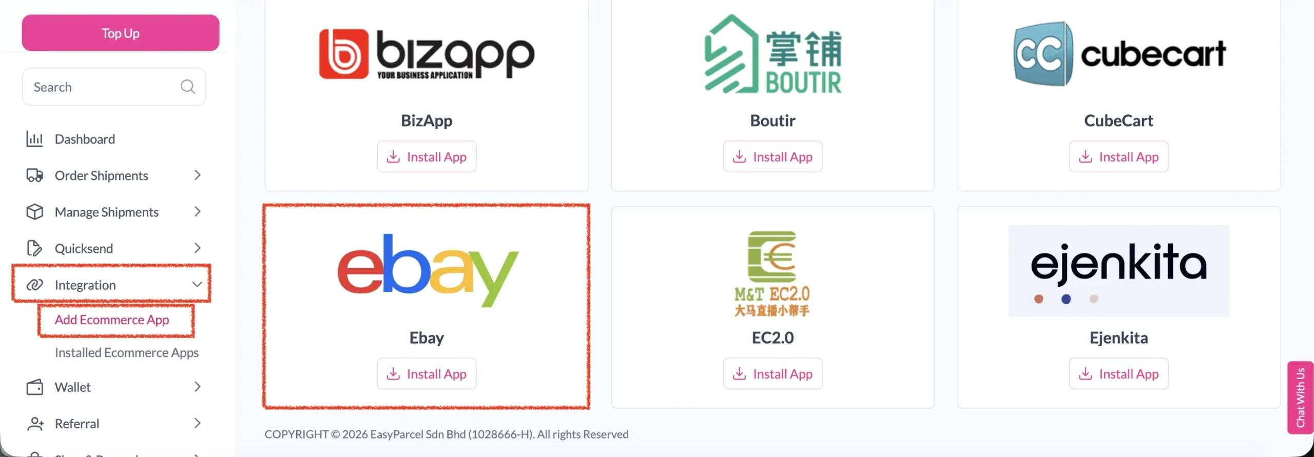 Integrate your Ebay store in EasyParcel website1