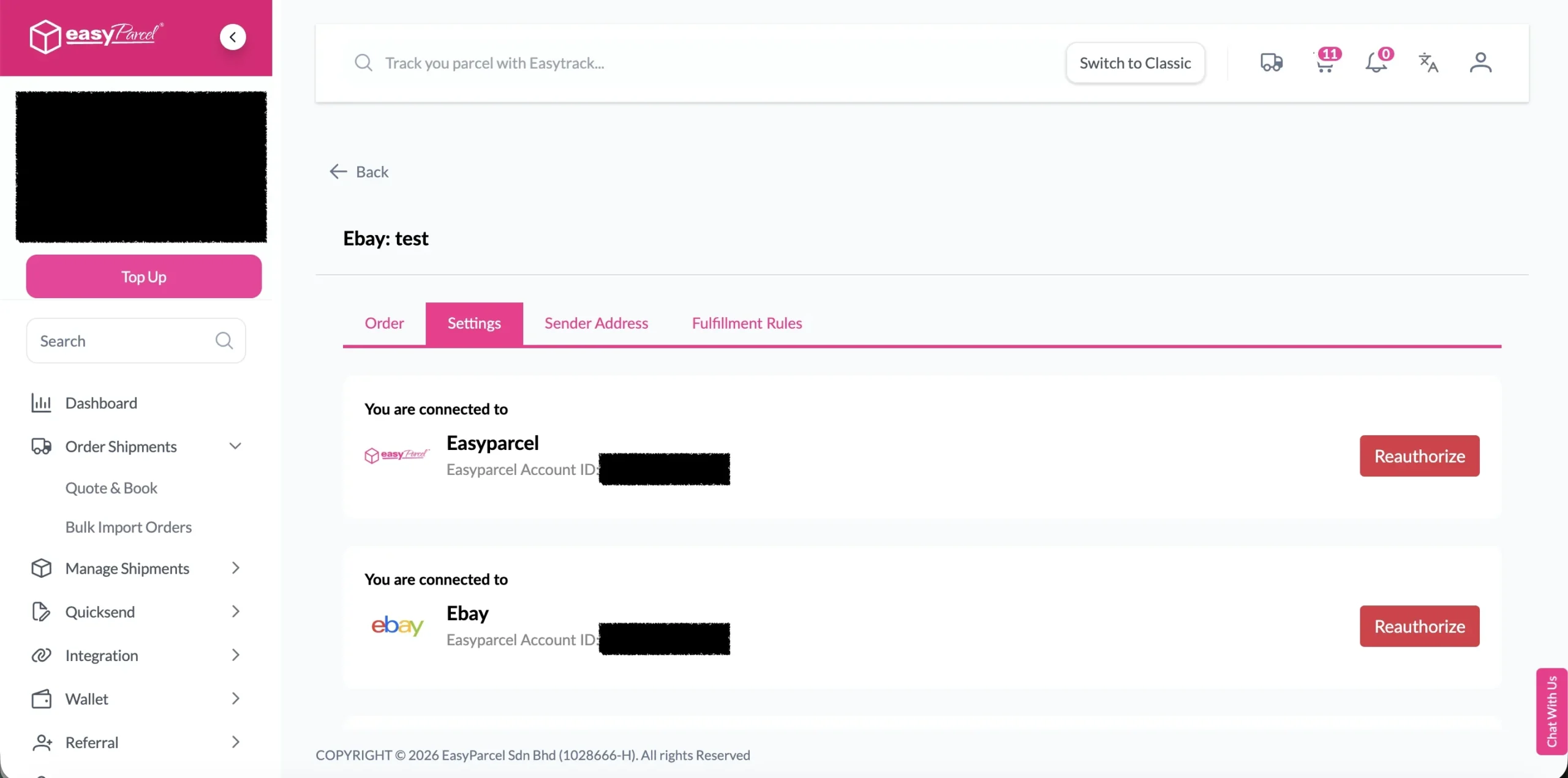 Integrate your Ebay store in EasyParcel website7