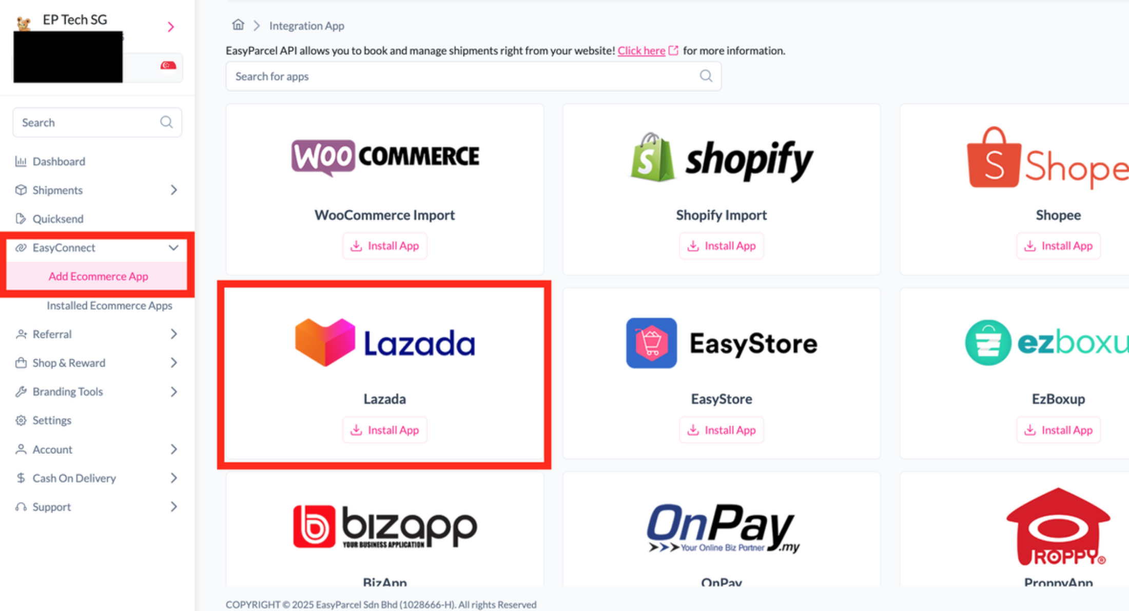 Install the Lazada Integration