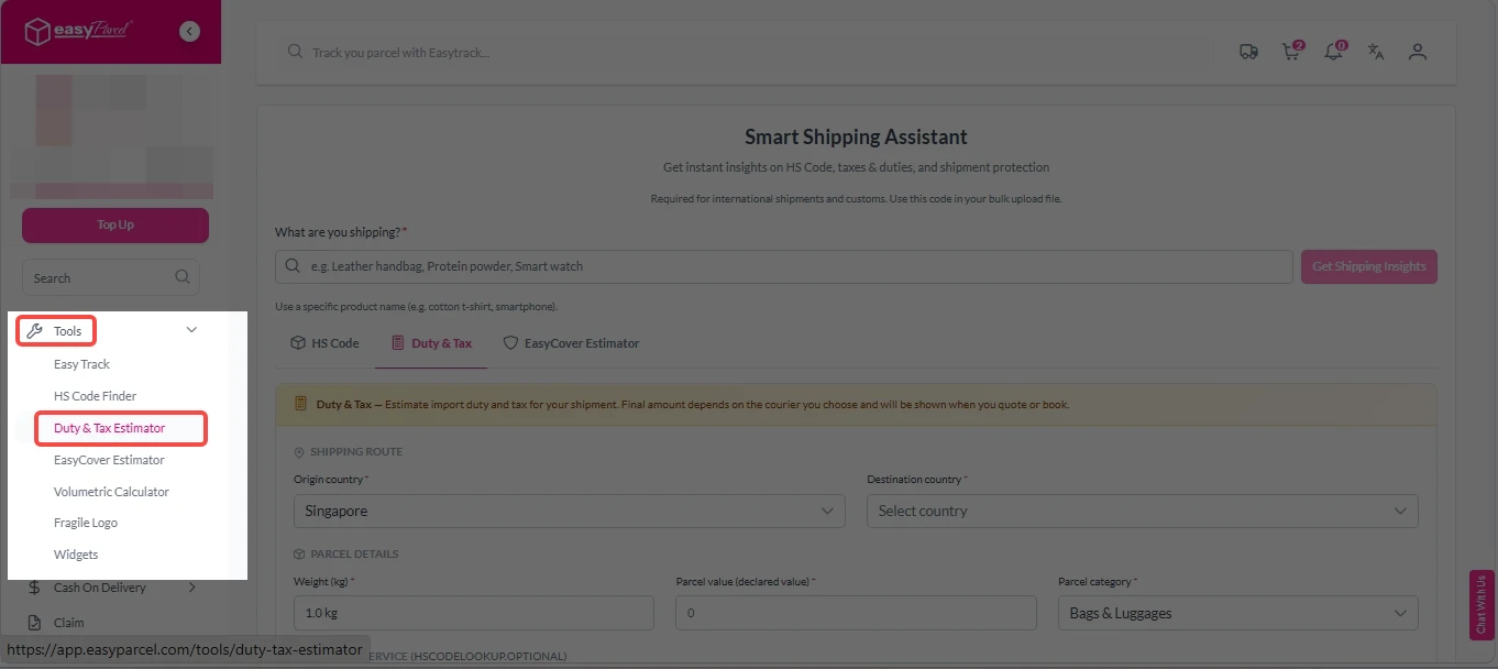 Duty and Tax Estimator 1