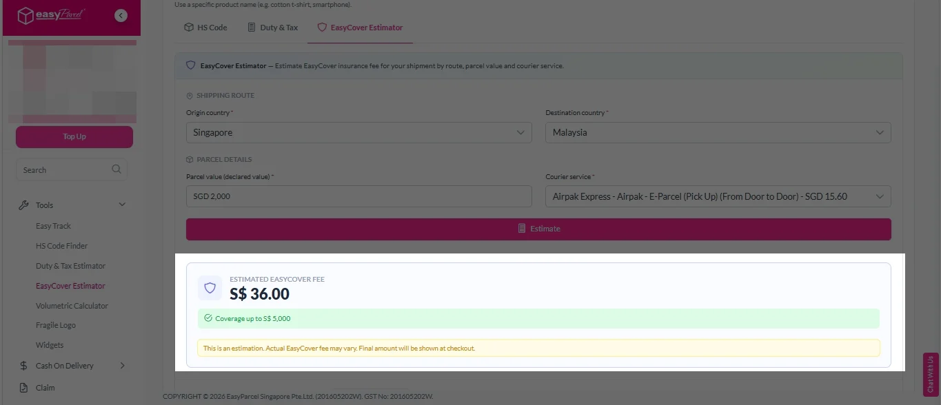 EasyCover Estimator 7