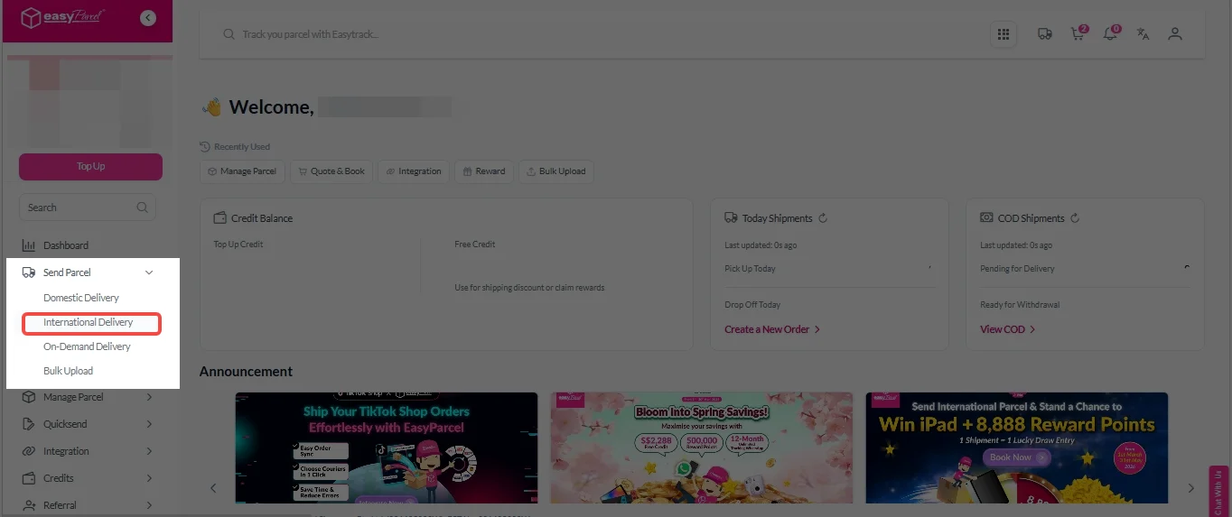 latest international delivery